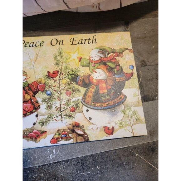 Peace on Earth snowman Canvas Tree bird Xmas decor - Picture 3 of 4